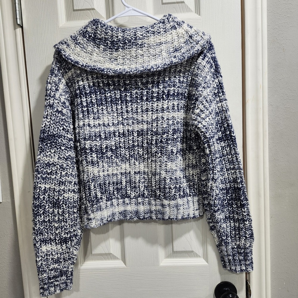 Sundance Women's Chunky Knit Zip Up Sweater Blue White Marled Collared Size S - Picture 11 of 15
